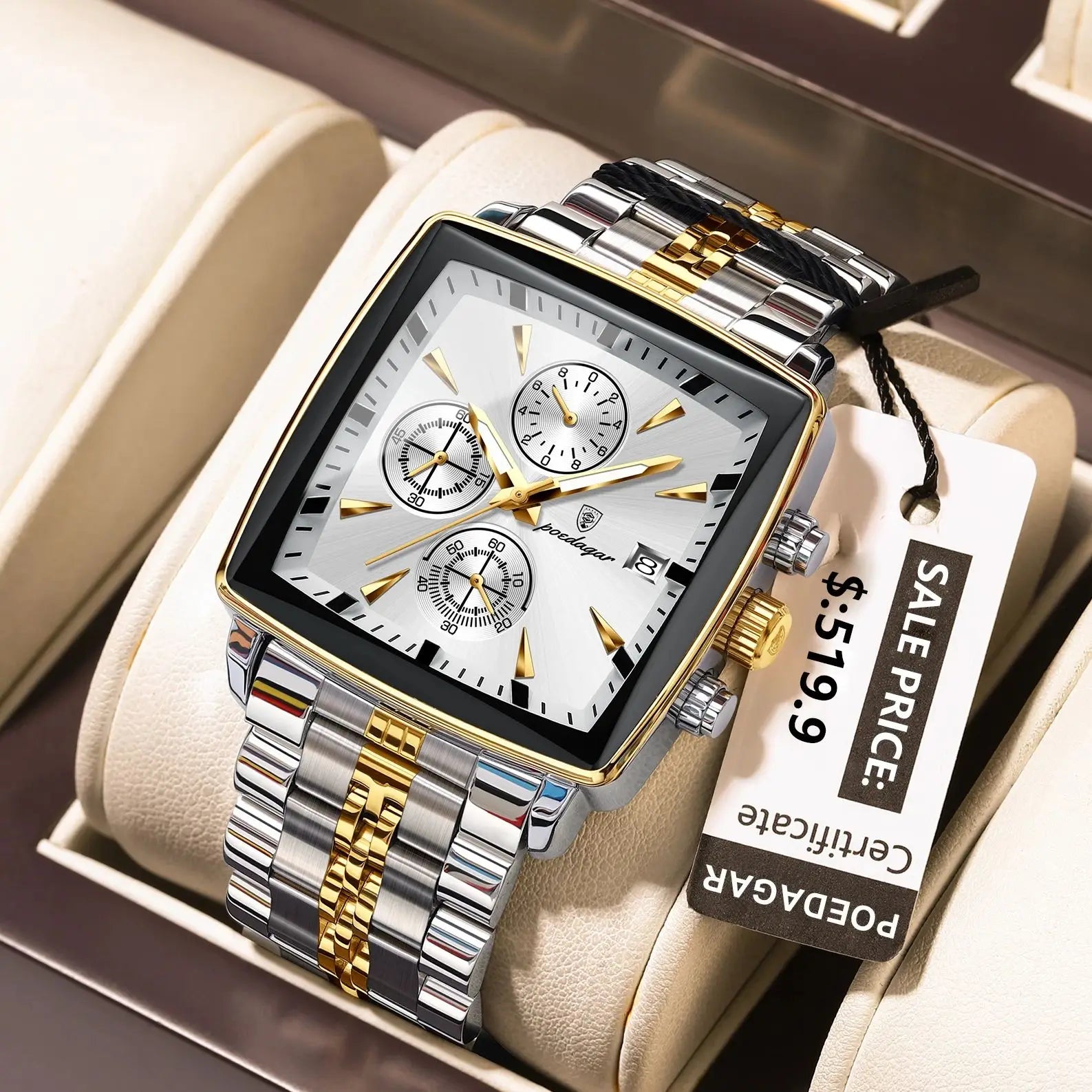 Luxury Square Men's Stainless Steel Wristwatch