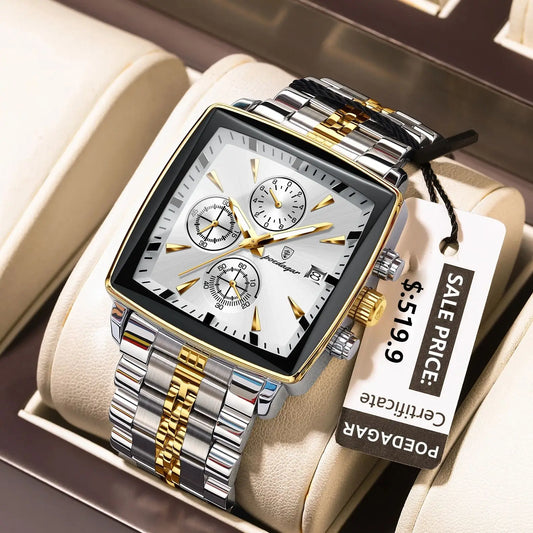 Luxury Square Men's Stainless Steel Wristwatch