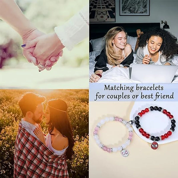 Cute matching spider friendship bracelets with glass beads.