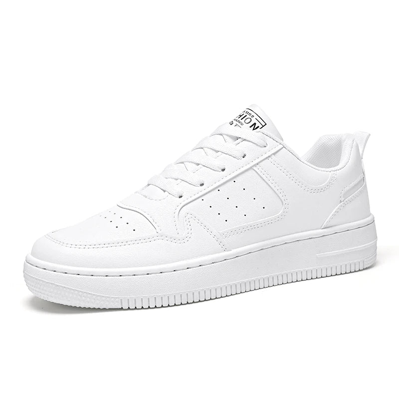 Men Casual Leather Comfortable Flat Slip-on White Shoes
