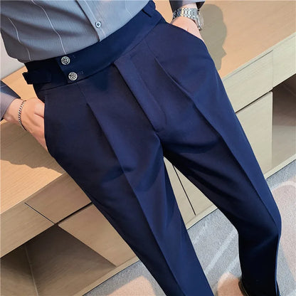 Men's High-Waist Solid Color Business Casual Trousers
