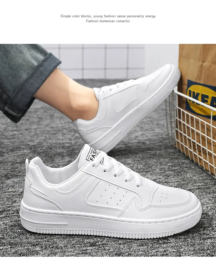 Men Casual Leather Comfortable Flat Slip-on White Shoes
