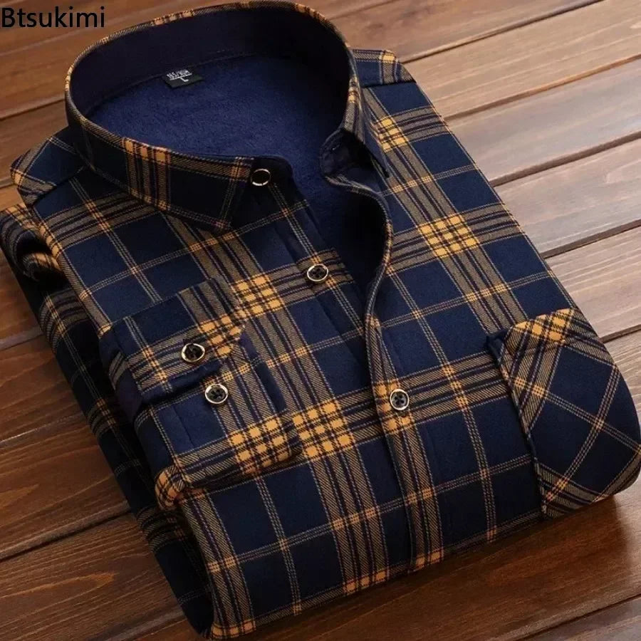 Men's Autumn Winter Casual Long Sleeve Plaid Shirt
