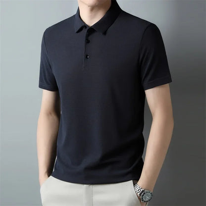 Men's Fashion Waffle Solid Short Sleeved Polo Shirt
