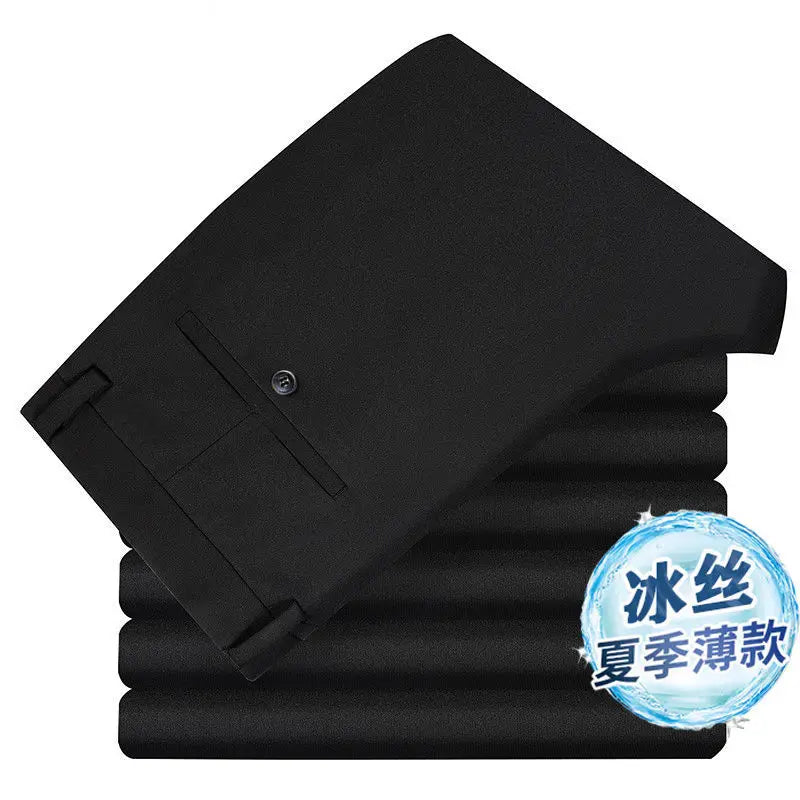 Men's Summer Slim-fit Black Elastic Suit Pants
