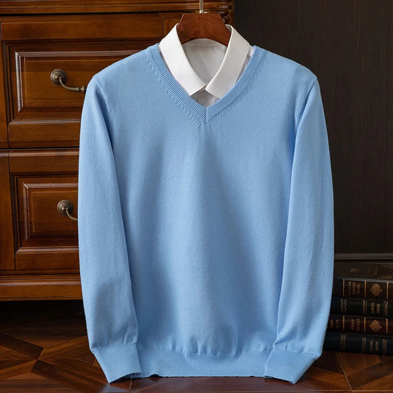 Super Cashmere Men's Thick V-Neck Sweater
