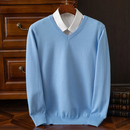 Super Cashmere Men's Thick V-Neck Sweater
