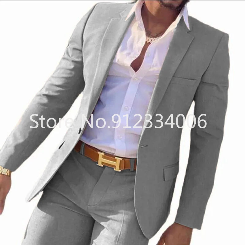 Men's Beige 2-Piece Slim Fit Wedding Suit - Blazer & Pants
