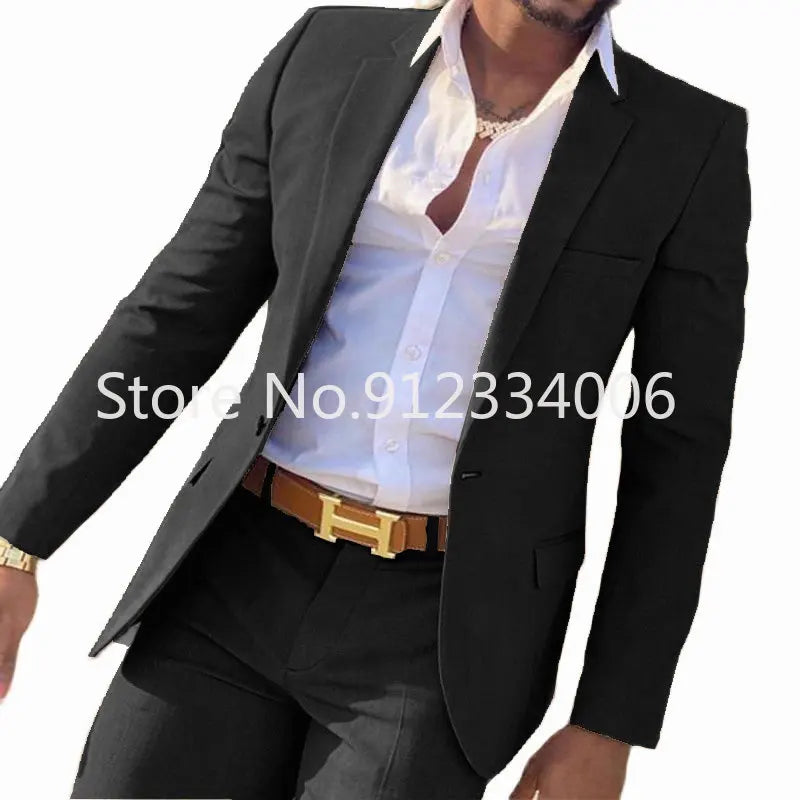 Men's Beige 2-Piece Slim Fit Wedding Suit - Blazer & Pants
