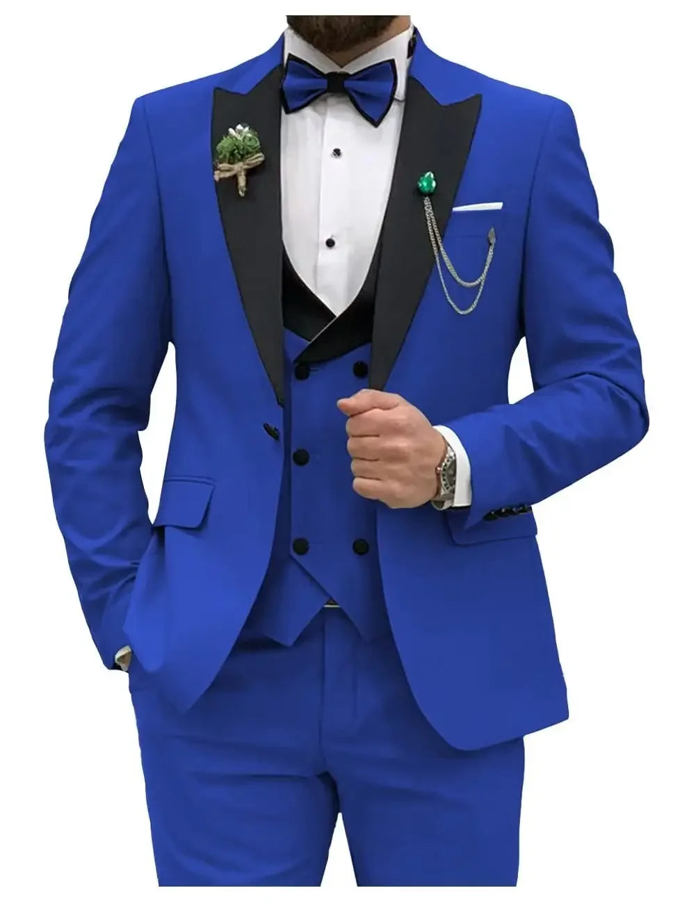 Men's Royal Blue 3-Piece Slim Fit Suit- Blazer - Vest - Pants
