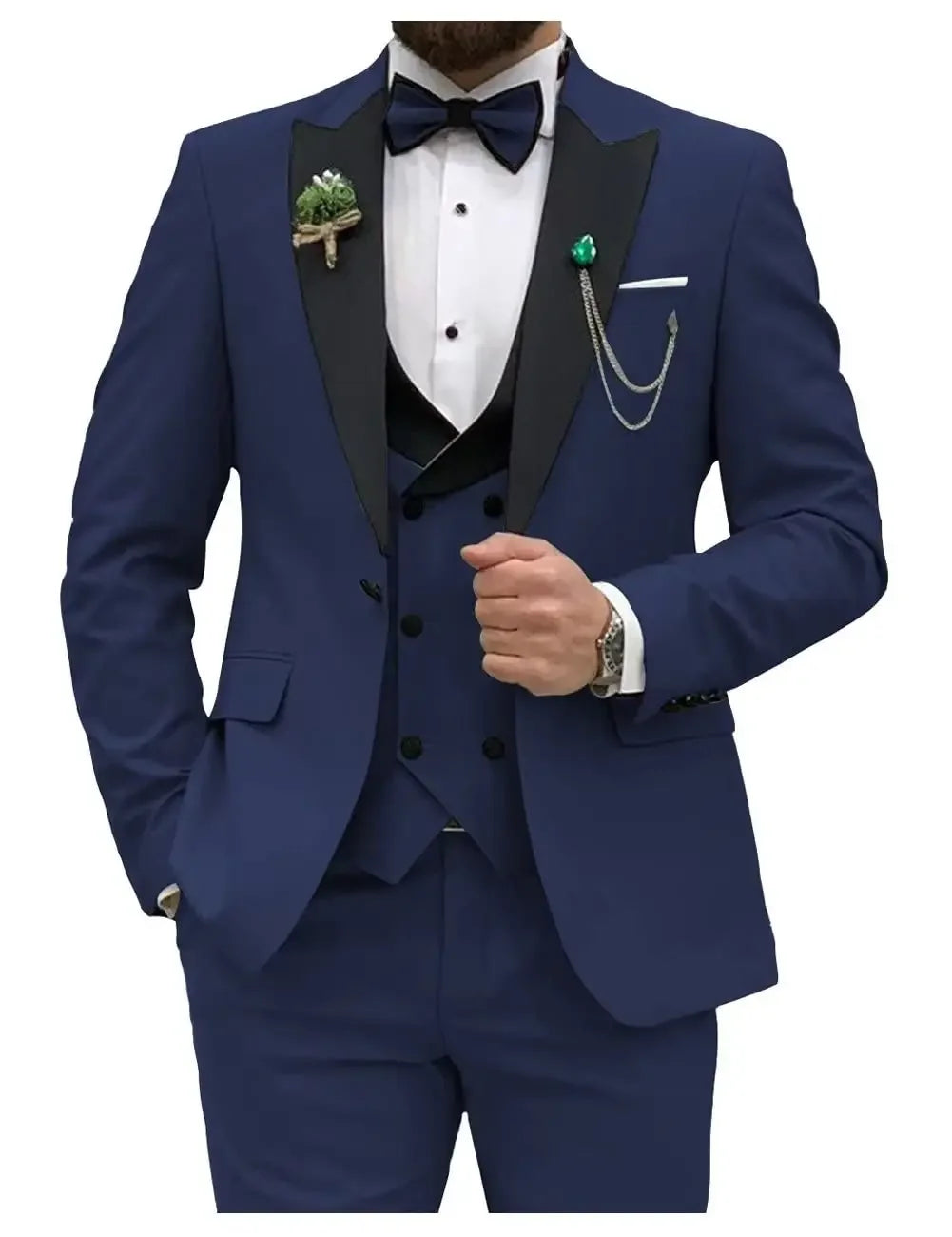 Men's Royal Blue 3-Piece Slim Fit Suit- Blazer - Vest - Pants
