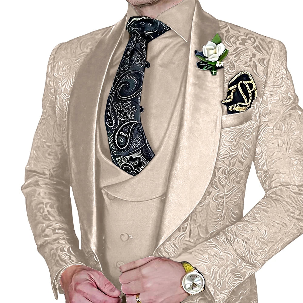 High-Quality Jacquard Men's 3-Piece Suit Set
