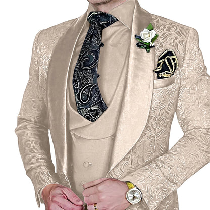 High-Quality Jacquard Men's 3-Piece Suit Set

