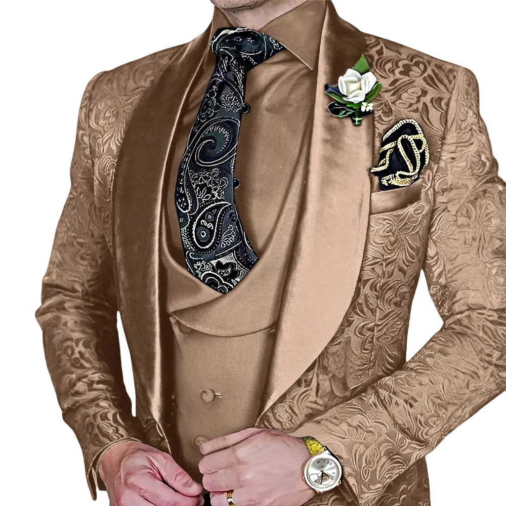 High-Quality Jacquard Men's 3-Piece Suit Set
