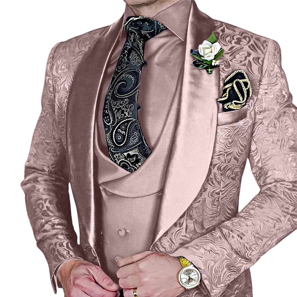 High-Quality Jacquard Men's 3-Piece Suit Set
