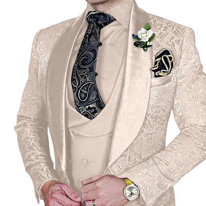 High-Quality Jacquard Men's 3-Piece Suit Set
