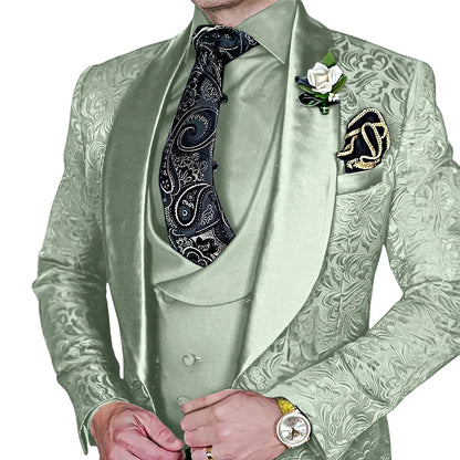 High-Quality Jacquard Men's 3-Piece Suit Set
