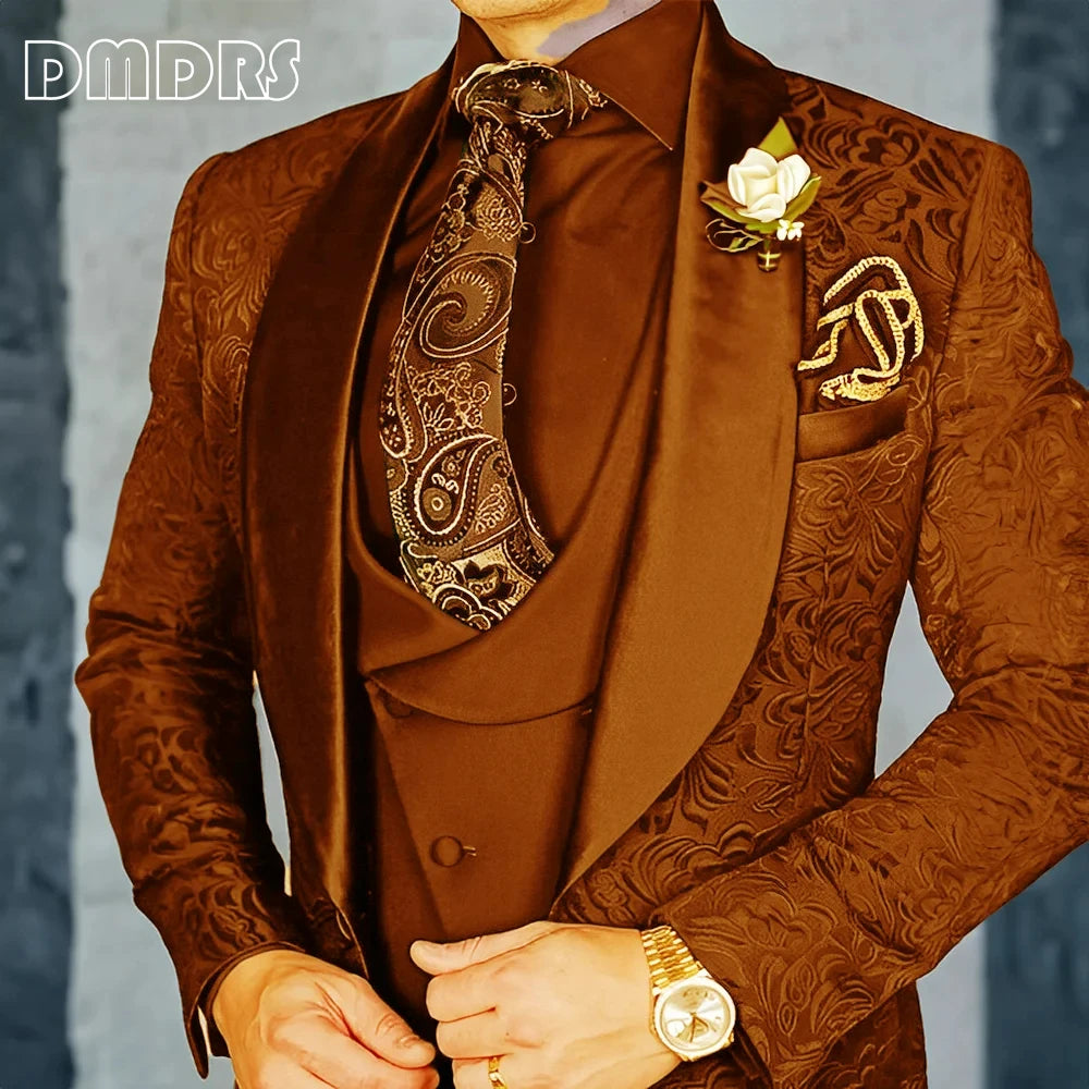 High-Quality Jacquard Men's 3-Piece Suit Set
