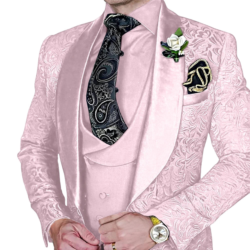 High-Quality Jacquard Men's 3-Piece Suit Set
