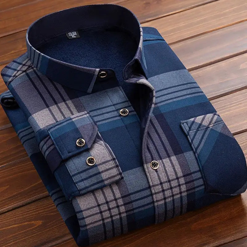 Men's Autumn Winter Casual Long Sleeve Plaid Shirt
