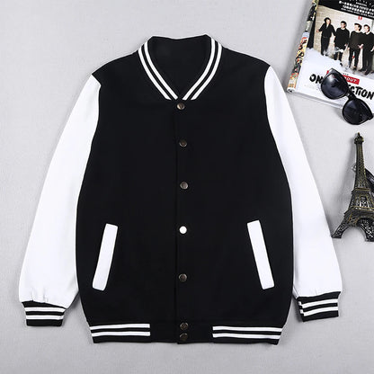Men's Black & White Oversized Fleece Baseball Jacket
