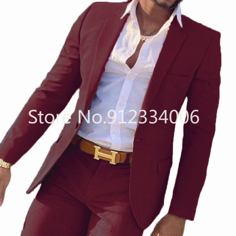 Men's Beige 2-Piece Slim Fit Wedding Suit - Blazer & Pants
