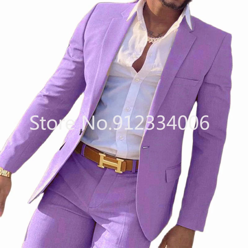Men's Beige 2-Piece Slim Fit Wedding Suit - Blazer & Pants
