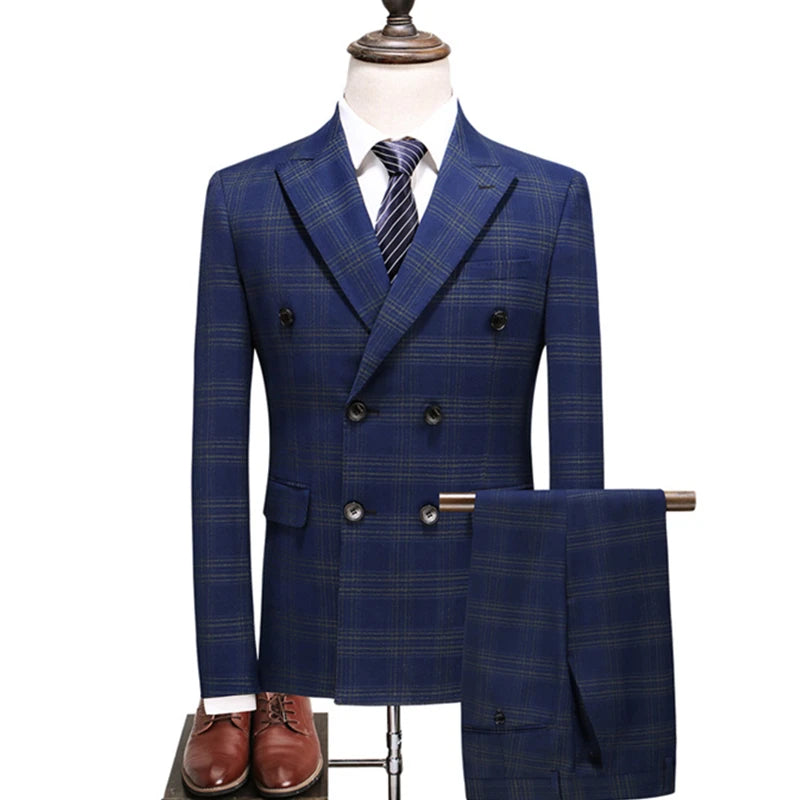 Men's Slim & Fit Business Plaid Suit
