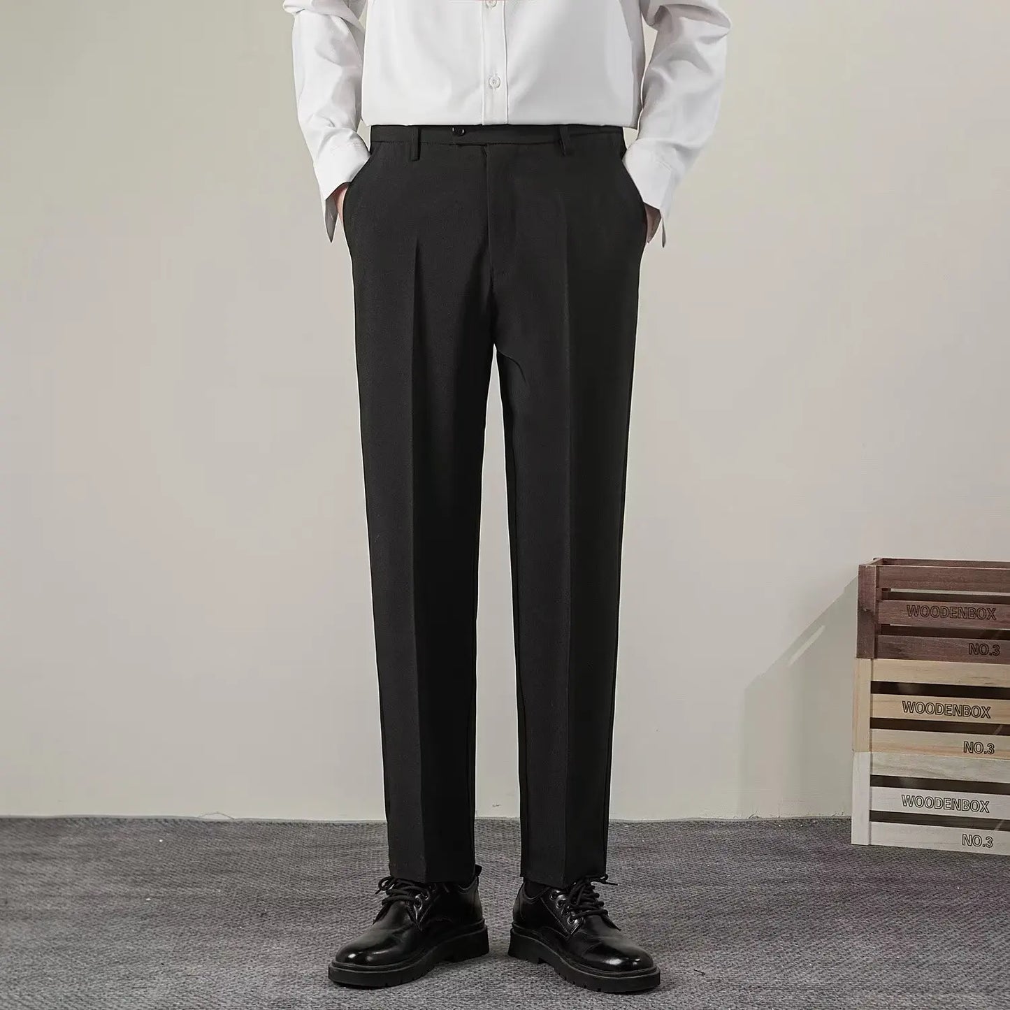 Men's Solid Color Straight Casual Pants - Slim Fit Business Trousers
