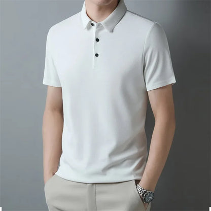 Men's Fashion Waffle Solid Short Sleeved Polo Shirt
