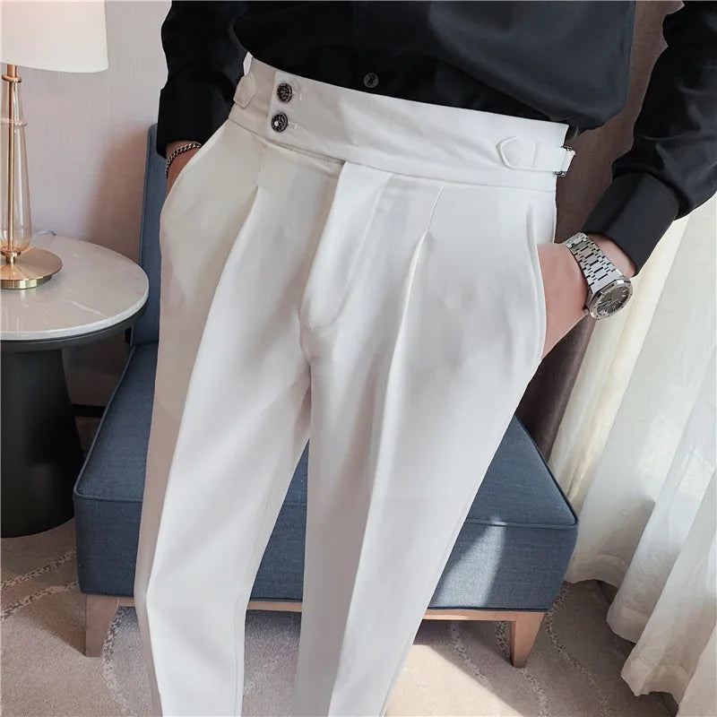 Men's High-Waist Solid Color Business Casual Trousers
