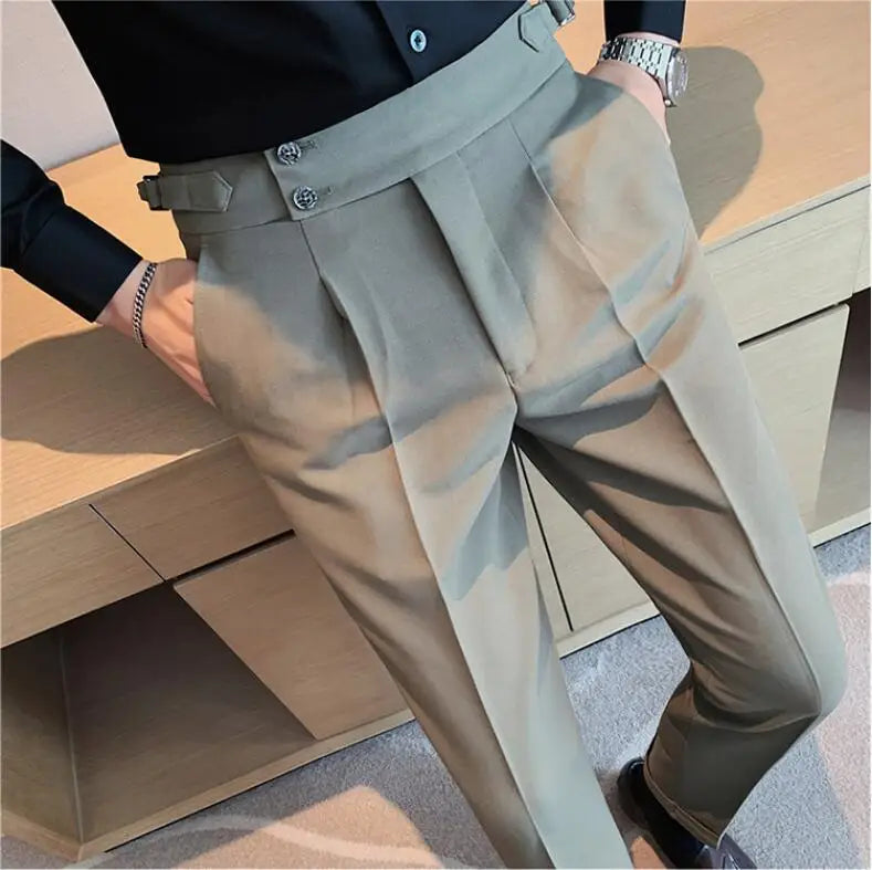 Men's High-Waist Solid Color Business Casual Trousers
