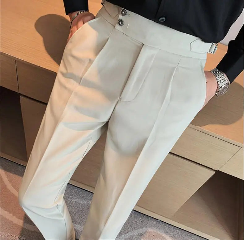 Men's High-Waist Solid Color Business Casual Trousers
