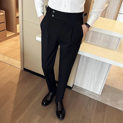 Men's High Waist Slim Suit Pants with Belt
