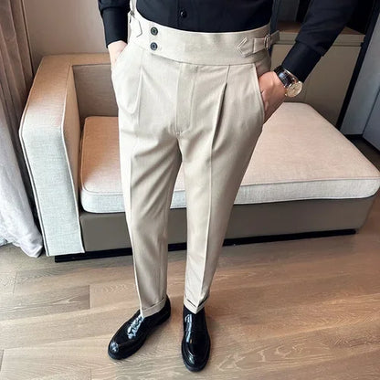 Men's High Waist Slim Suit Pants with Belt
