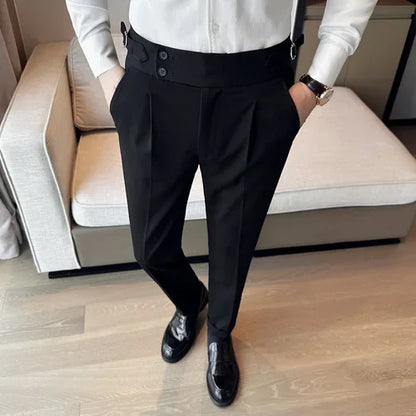 Men's High Waist Slim Suit Pants with Belt
