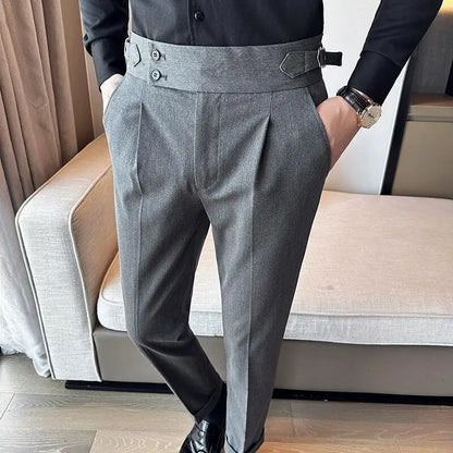 Men's High Waist Slim Suit Pants with Belt
