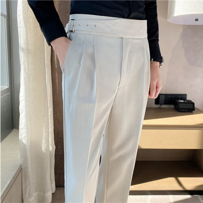 Men's High Waist Slim Trousers - Belt Design
