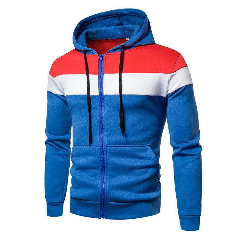 New Men's Hooded Zipper Sports Top- Color Splicing & Fleece
