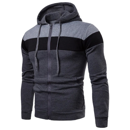 New Men's Hooded Zipper Sports Top- Color Splicing & Fleece
