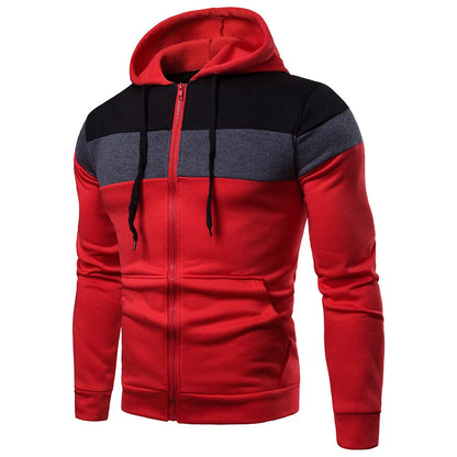 New Men's Hooded Zipper Sports Top- Color Splicing & Fleece
