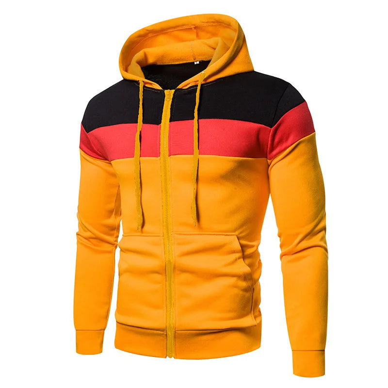 New Men's Hooded Zipper Sports Top- Color Splicing & Fleece
