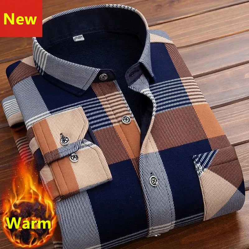 Men's Autumn Winter Casual Long Sleeve Plaid Shirt
