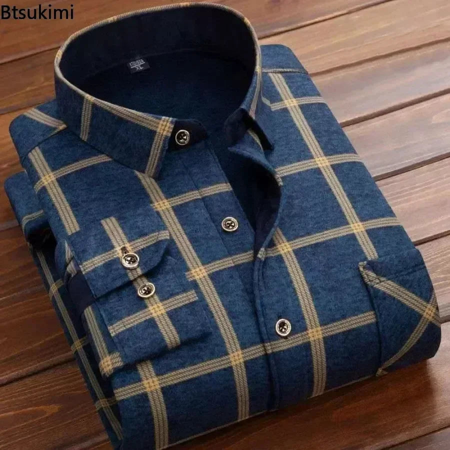 Men's Autumn Winter Casual Long Sleeve Plaid Shirt
