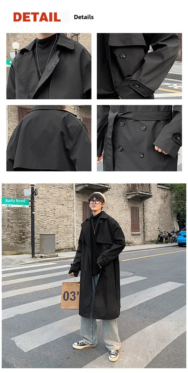 Men's Loose Fit Double Row Buttoning Trench Overcoat