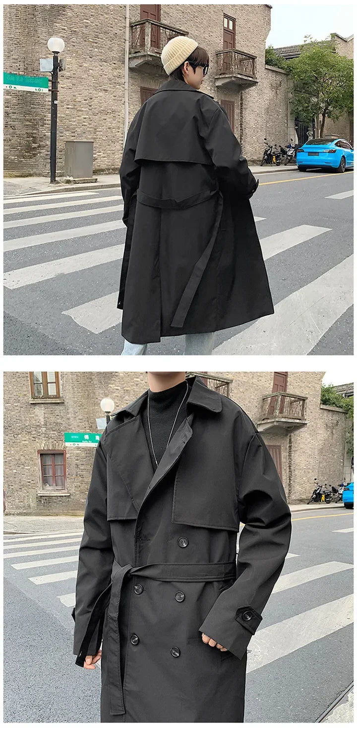 Men's Loose Fit Double Row Buttoning Trench Overcoat