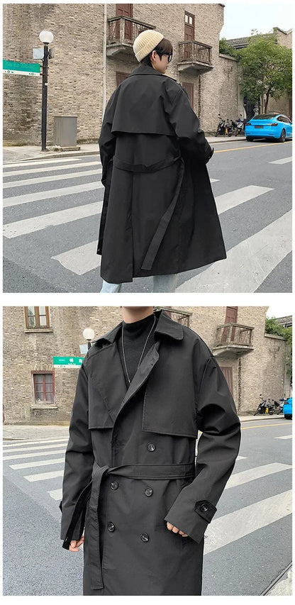 Men's Loose Fit Double Row Buttoning Trench Overcoat