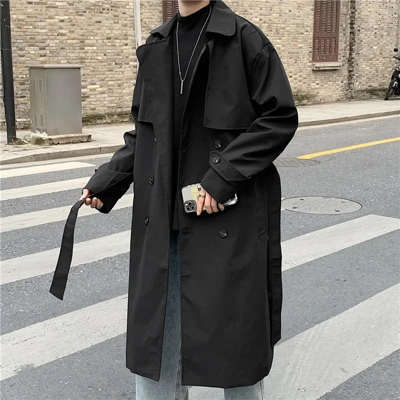 Men's Loose Fit Double Row Buttoning Trench Overcoat