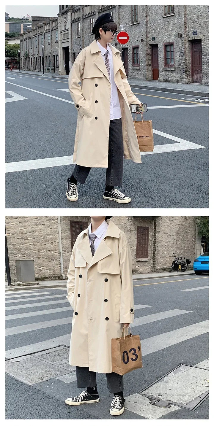 Men's Loose Fit Double Row Buttoning Trench Overcoat