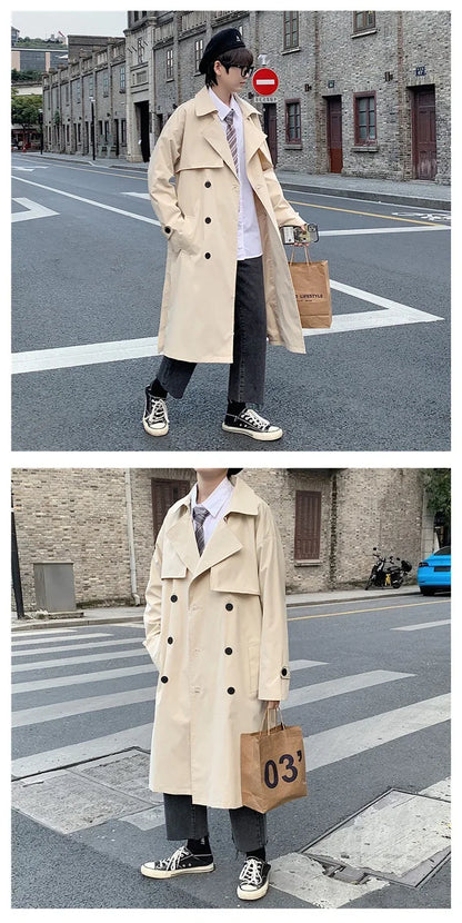 Men's Loose Fit Double Row Buttoning Trench Overcoat
